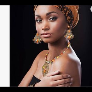 Ethnic Bohemian Necklace Earring Set Ethnic Style Chunky Necklace Vintage set​​